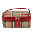 Burberrys Nova Check Hand Bag Canvas Leather Beige Red Silver Auth 105641V-13