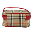Burberrys Nova Check Hand Bag Canvas Leather Beige Red Silver Auth 105641V-2