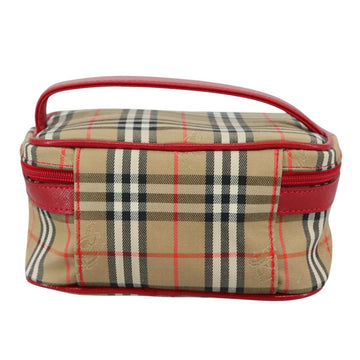 Burberrys Nova Check Hand Bag Canvas Leather Beige Red Silver Auth 105641V - 0
