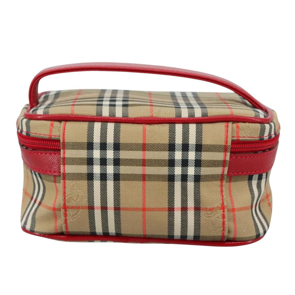 Burberrys Nova Check Hand Bag Canvas Leather Beige Red Silver Auth 105641V