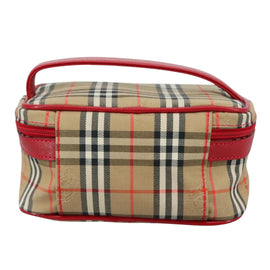 Burberrys Nova Check Hand Bag Canvas Leather Beige Red Silver Auth 105641V - 0