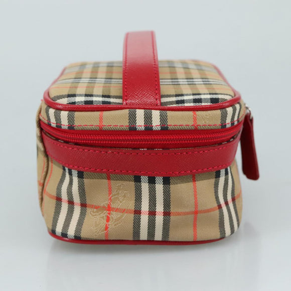 Burberrys Nova Check Hand Bag Canvas Leather Beige Red Silver Auth 105641V