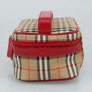Burberrys Nova Check Hand Bag Canvas Leather Beige Red Silver Auth 105641V-4