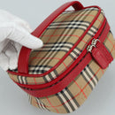 Burberrys Nova Check Hand Bag Canvas Leather Beige Red Silver Auth 105641V-6
