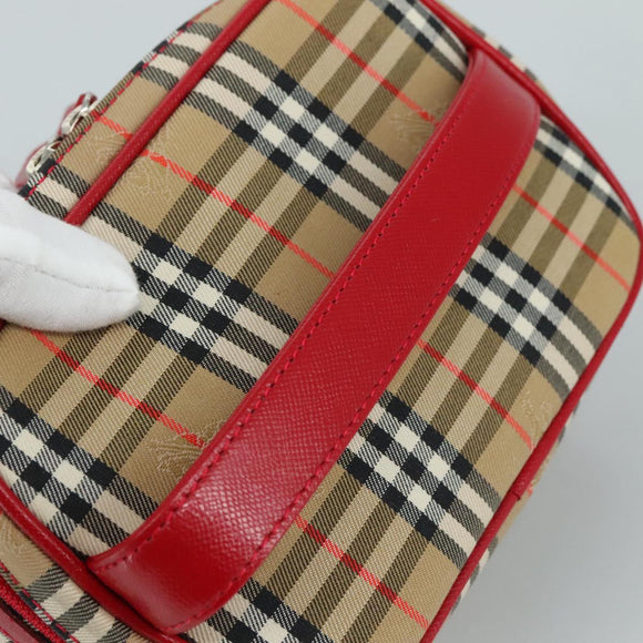 Burberrys Nova Check Hand Bag Canvas Leather Beige Red Silver Auth 105641V