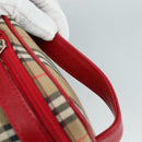 Burberrys Nova Check Hand Bag Canvas Leather Beige Red Silver Auth 105641V-8