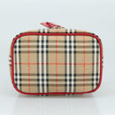 Burberrys Nova Check Hand Bag Canvas Leather Beige Red Silver Auth 105641V-5
