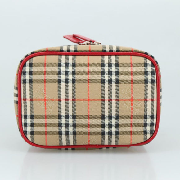 Burberrys Nova Check Hand Bag Canvas Leather Beige Red Silver Auth 105641V