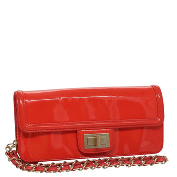CHANEL Chain Second Bag Patent Leather Red Silver CC Auth 105697
