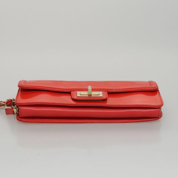 CHANEL Chain Second Bag Patent Leather Red Silver CC Auth 105697