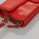 CHANEL Chain Second Bag Patent Leather Red Silver CC Auth 105697-15