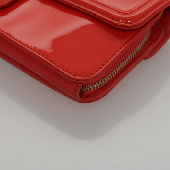 CHANEL Chain Second Bag Patent Leather Red Silver CC Auth 105697