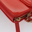 CHANEL Chain Second Bag Patent Leather Red Silver CC Auth 105697-9