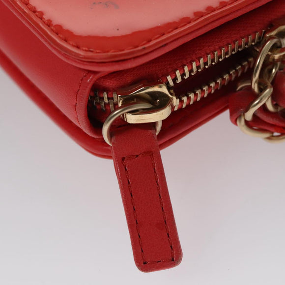 CHANEL Chain Second Bag Patent Leather Red Silver CC Auth 105697