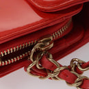 CHANEL Chain Second Bag Patent Leather Red Silver CC Auth 105697-10