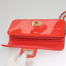 CHANEL Chain Second Bag Patent Leather Red Silver CC Auth 105697-20