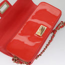 CHANEL Chain Second Bag Patent Leather Red Silver CC Auth 105697-22