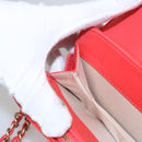 CHANEL Chain Second Bag Patent Leather Red Silver CC Auth 105697-25