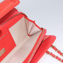 CHANEL Chain Second Bag Patent Leather Red Silver CC Auth 105697-28