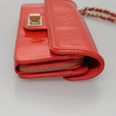 CHANEL Chain Second Bag Patent Leather Red Silver CC Auth 105697-3