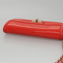 CHANEL Chain Second Bag Patent Leather Red Silver CC Auth 105697-6