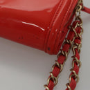 CHANEL Chain Second Bag Patent Leather Red Silver CC Auth 105697-7