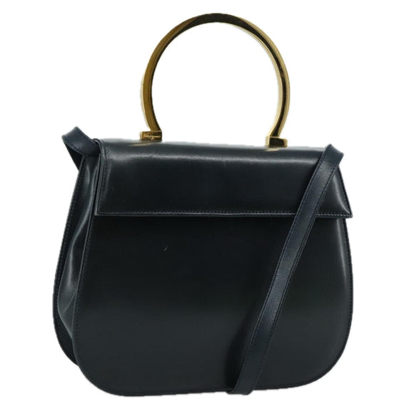 Salvatore Ferragamo Hand Bag Leather 2way Black Gold Auth 105702