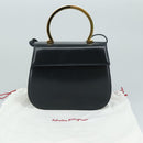 Salvatore Ferragamo Hand Bag Leather 2way Black Gold Auth 105702-12