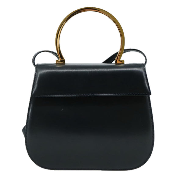 Salvatore Ferragamo Hand Bag Leather 2way Black Gold Auth 105702