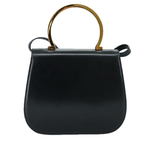 Salvatore Ferragamo Hand Bag Leather 2way Black Gold Auth 105702