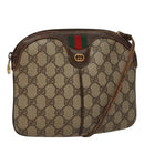 GUCCI Web Sherry Line GG Supreme Shoulder Bag PVC Beige Gold Auth 105717-1