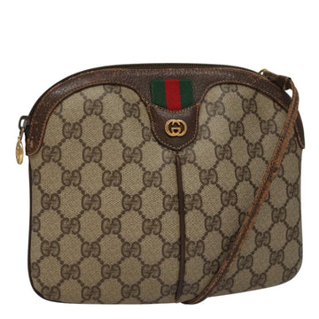 GUCCI Web Sherry Line GG Supreme Shoulder Bag PVC Beige Gold Auth 105717