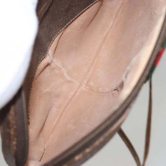 GUCCI Web Sherry Line GG Supreme Shoulder Bag PVC Beige Gold Auth 105717