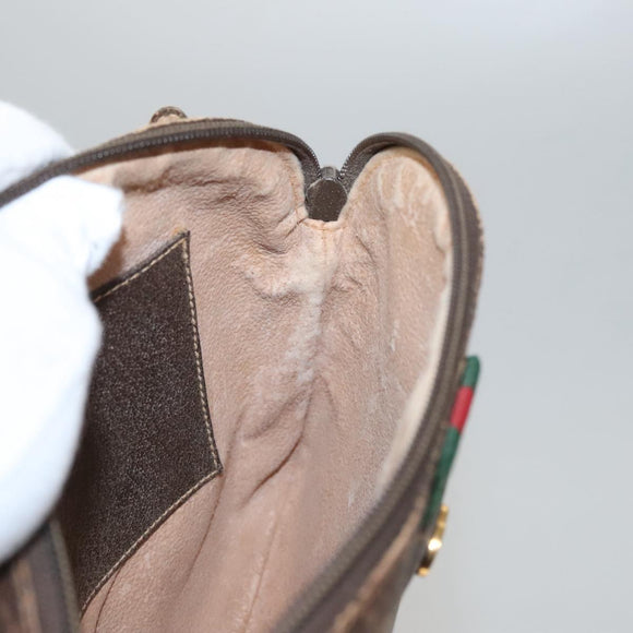 GUCCI Web Sherry Line GG Supreme Shoulder Bag PVC Beige Gold Auth 105717