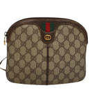 GUCCI Web Sherry Line GG Supreme Shoulder Bag PVC Beige Gold Auth 105717-13