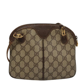 GUCCI Web Sherry Line GG Supreme Shoulder Bag PVC Beige Gold Auth 105717 - 0