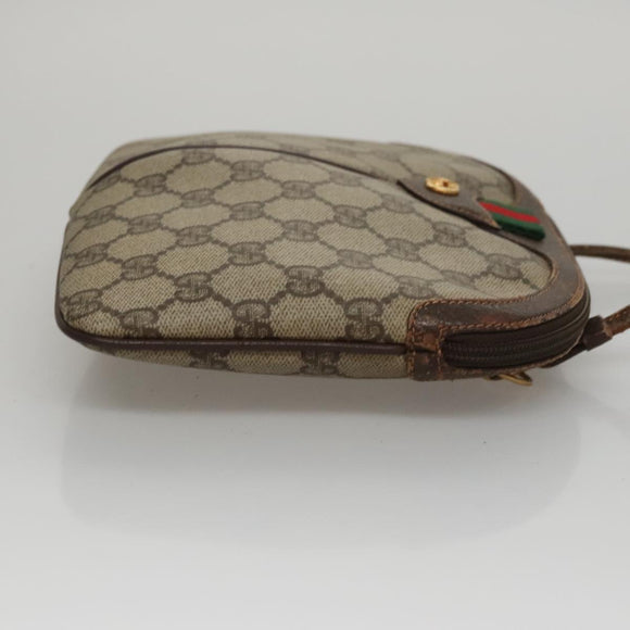 GUCCI Web Sherry Line GG Supreme Shoulder Bag PVC Beige Gold Auth 105717