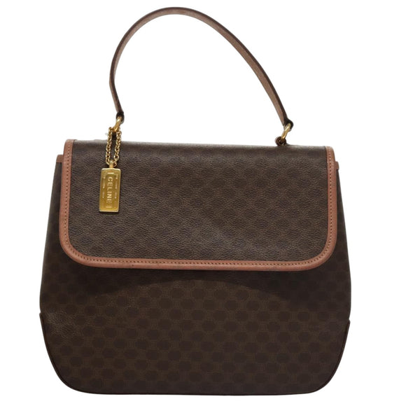 CELINE Macadam Canvas Hand Bag PVC Leather 2way Brown Auth 105732