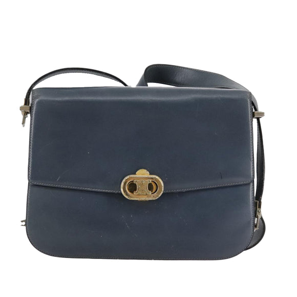 CELINE Shoulder Bag Leather Blue Auth 105737