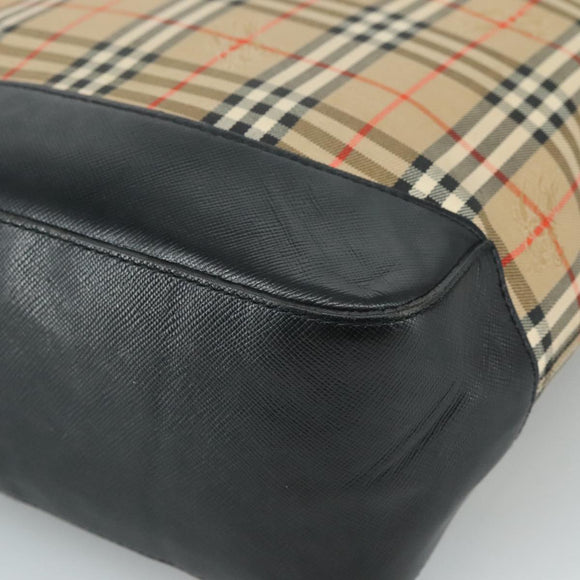 Burberrys Nova Check Tote Bag Canvas Leather Beige Black gold Auth 105753