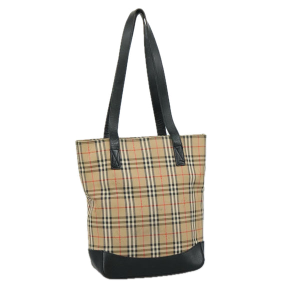 Burberrys Nova Check Tote Bag Canvas Leather Beige Black gold Auth 105753