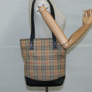 Burberrys Nova Check Tote Bag Canvas Leather Beige Black gold Auth 105753-20