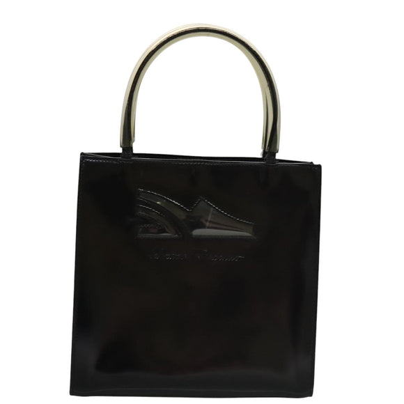 Salvatore Ferragamo Hand Bag Patent Leather Black Gold Auth 105756