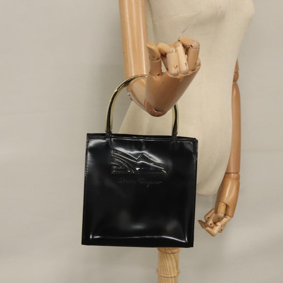 Salvatore Ferragamo Hand Bag Patent Leather Black Gold Auth 105756