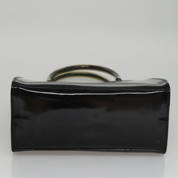 Salvatore Ferragamo Hand Bag Patent Leather Black Gold Auth 105756