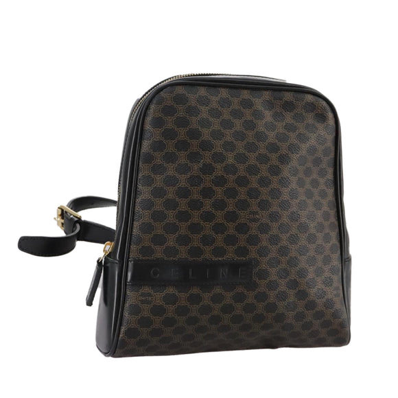 CELINE Macadam Canvas Backpack PVC Leather Black Silver Auth 105774
