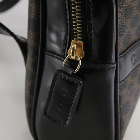CELINE Macadam Canvas Backpack PVC Leather Black Silver Auth 105774