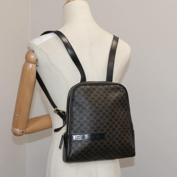 CELINE Macadam Canvas Backpack PVC Leather Black Silver Auth 105774