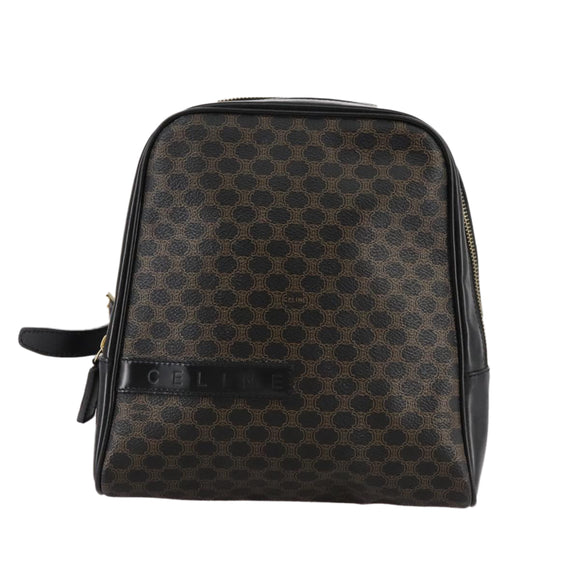 CELINE Macadam Canvas Backpack PVC Leather Black Silver Auth 105774