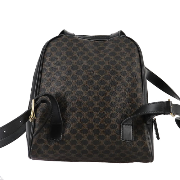 CELINE Macadam Canvas Backpack PVC Leather Black Silver Auth 105774